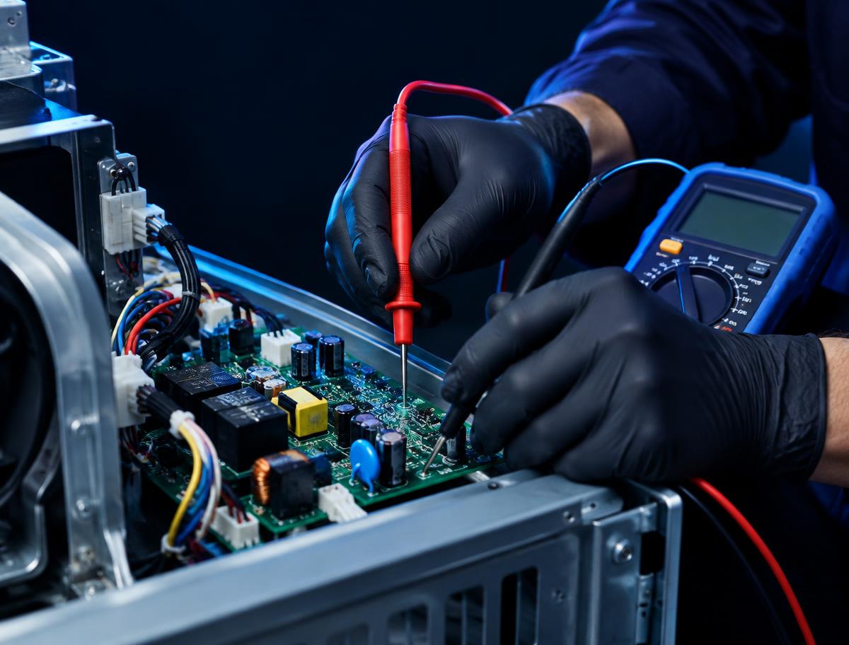 Tehničar servisa dijagnostikuje elektroniku uređaja